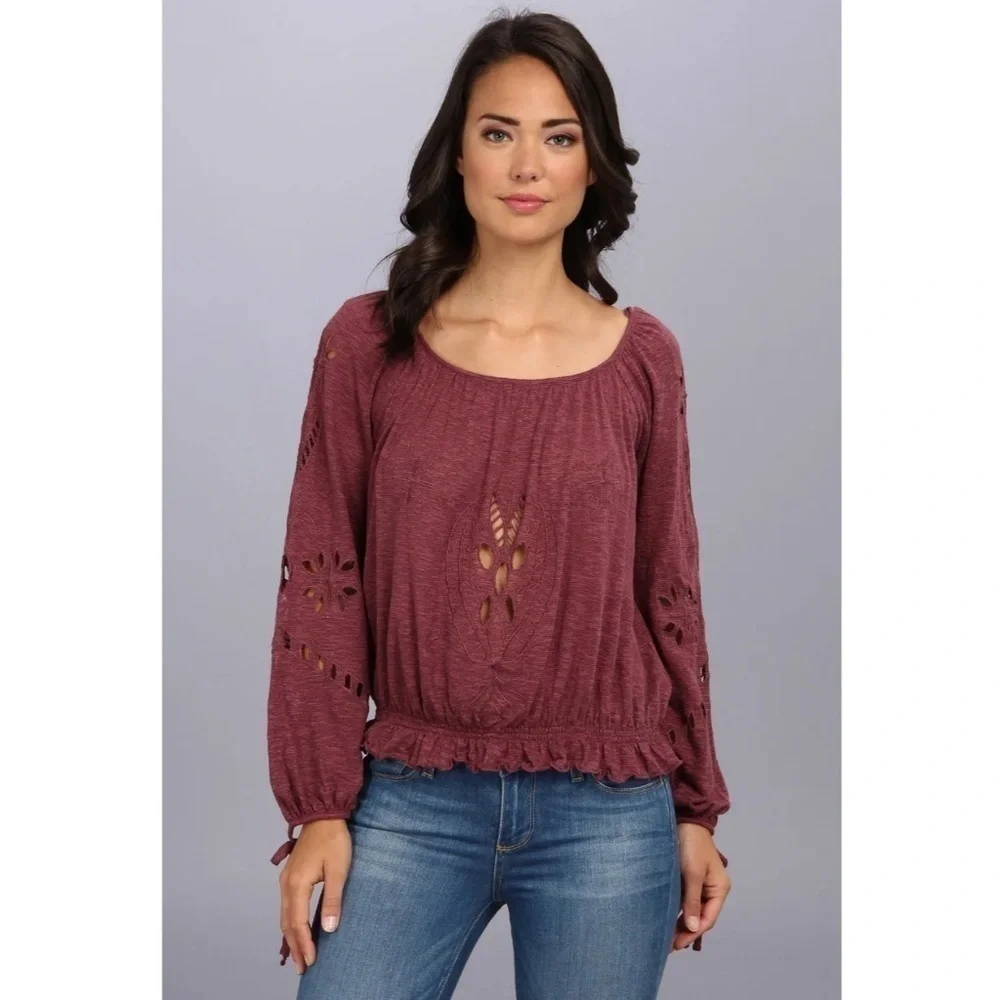 Free People Women's Fpx Jewel Blouse Top Blouse Long Sleeve Sz Small.